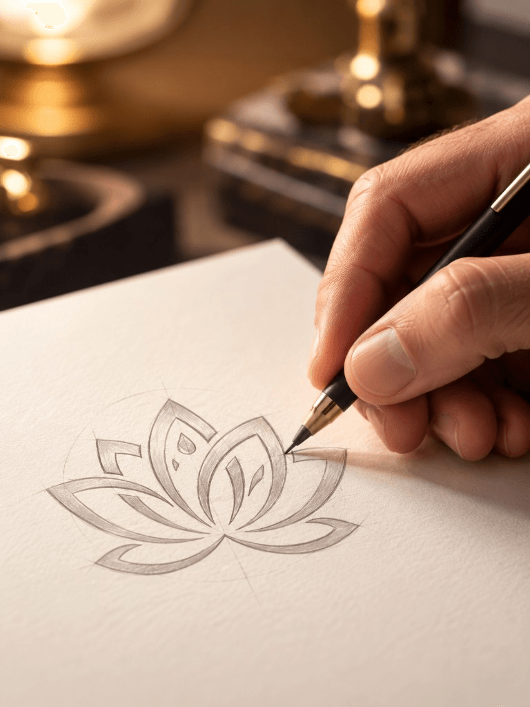 Esquisse du monogramme AR en fleur de lotus